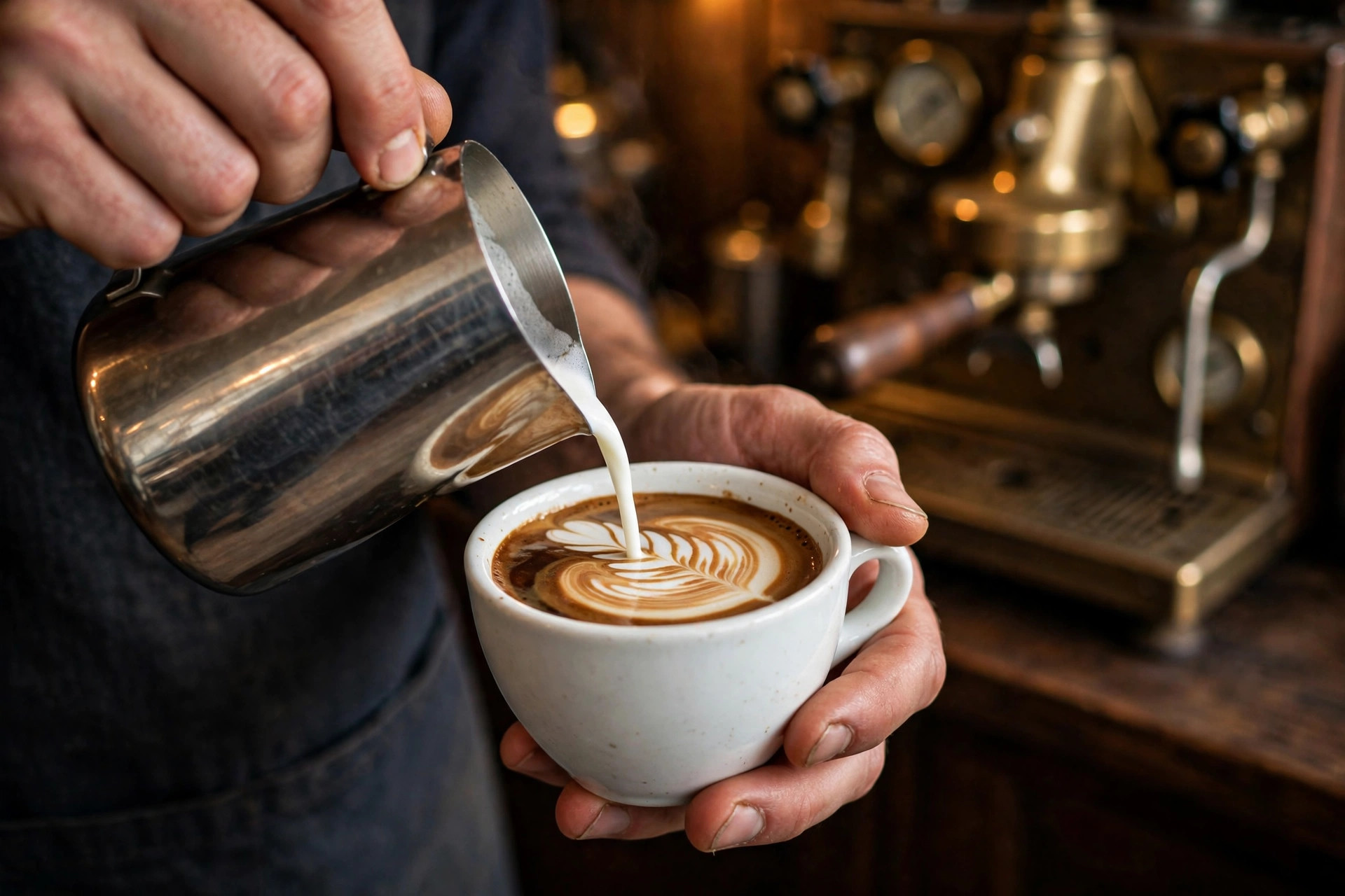 Barista pouring a flat white at Salvatore's